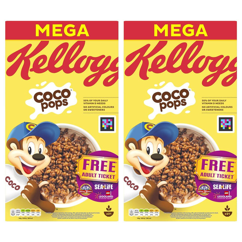 Kellogg's Coco Pops chocolate cereal 2 x 650g, UK version