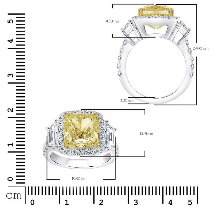 Costco fancy yellow cushion cut diamond ring 8.44ctw platinum - British product