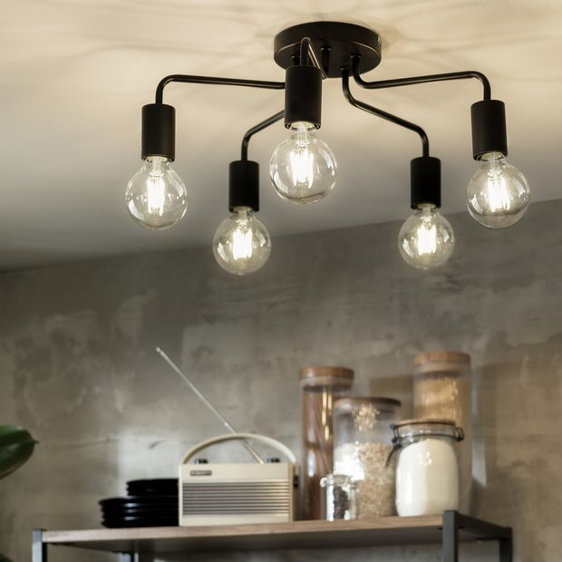 Argos Rayner black flush ceiling light with 5 bulbs - British product
