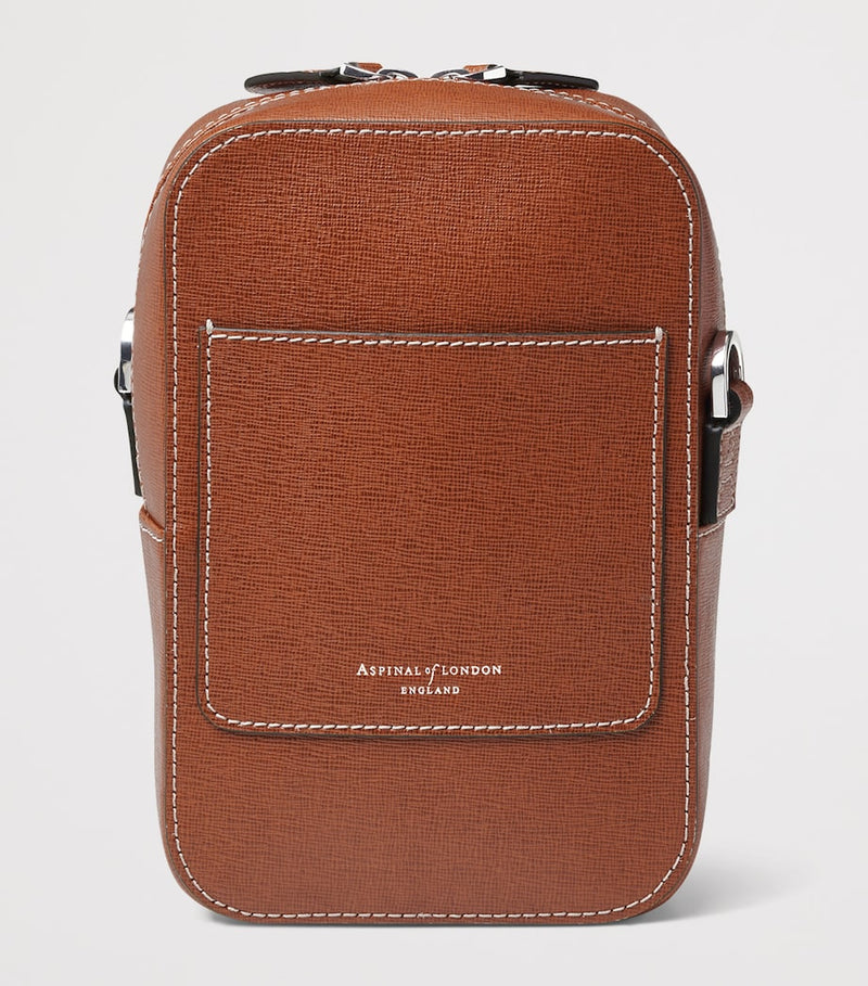 Aspinal of London leather Reporter North South cross-body bag, imported from the UK