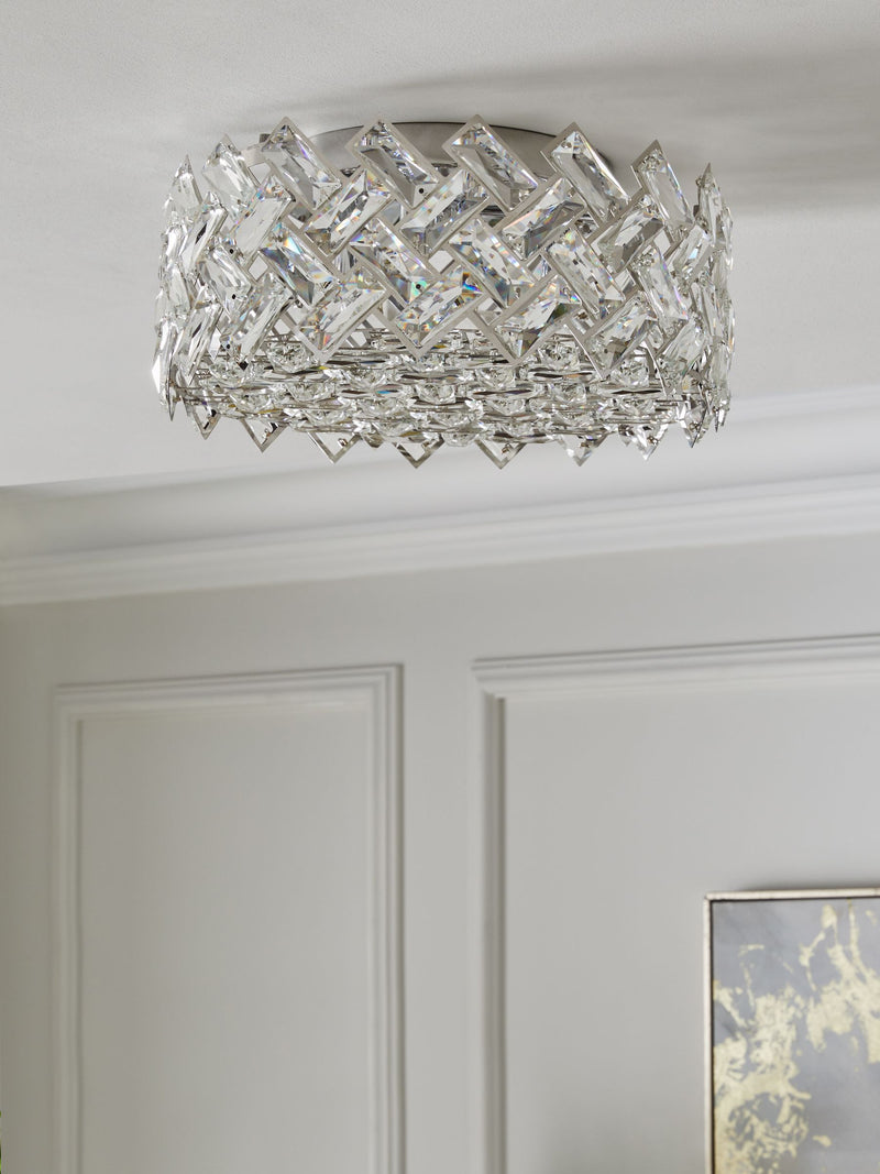 Wentworth flush ceiling light with glass crystals, polished chrome (British brand)