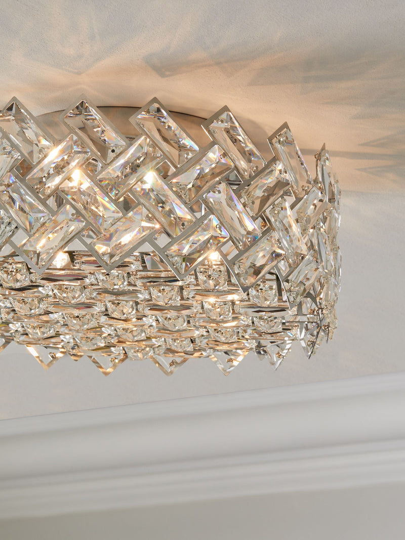 Wentworth flush ceiling light with glass crystals, polished chrome (British brand)