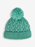 JoJo Maman Bébé green chunky cable knit pom pom hat (British brand)