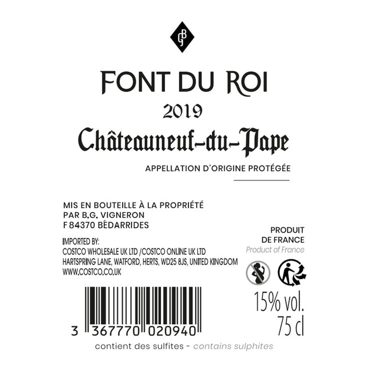 Châteauneuf du Pape Font du Roi red wine 75cl - British product