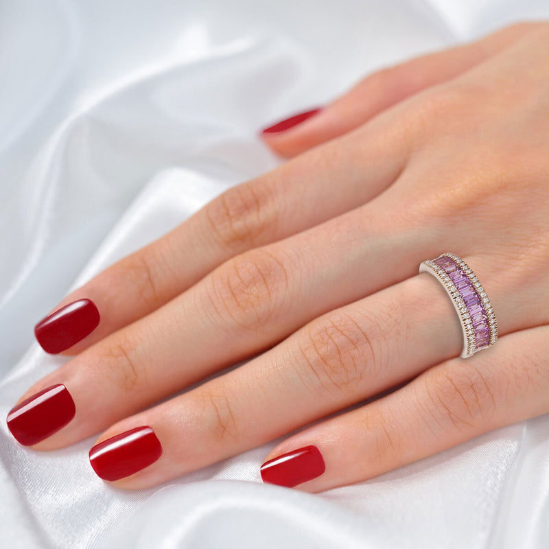 Costco pink sapphire diamond ring baguette cut size N, UK version