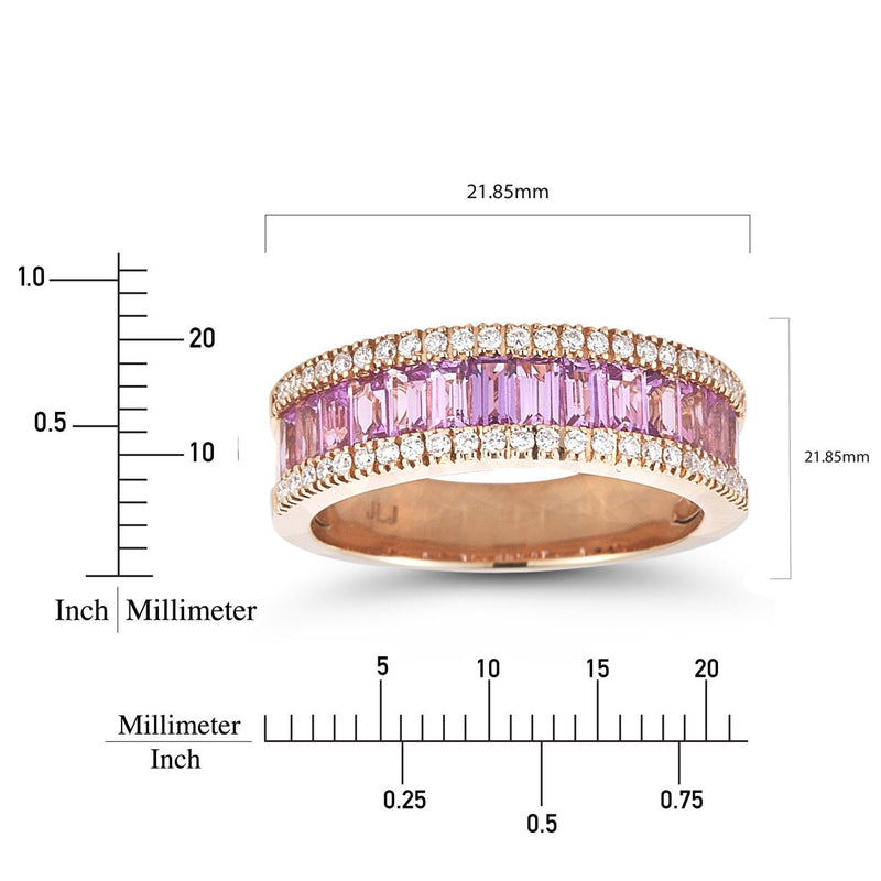 Costco pink sapphire diamond ring baguette cut size N, UK version