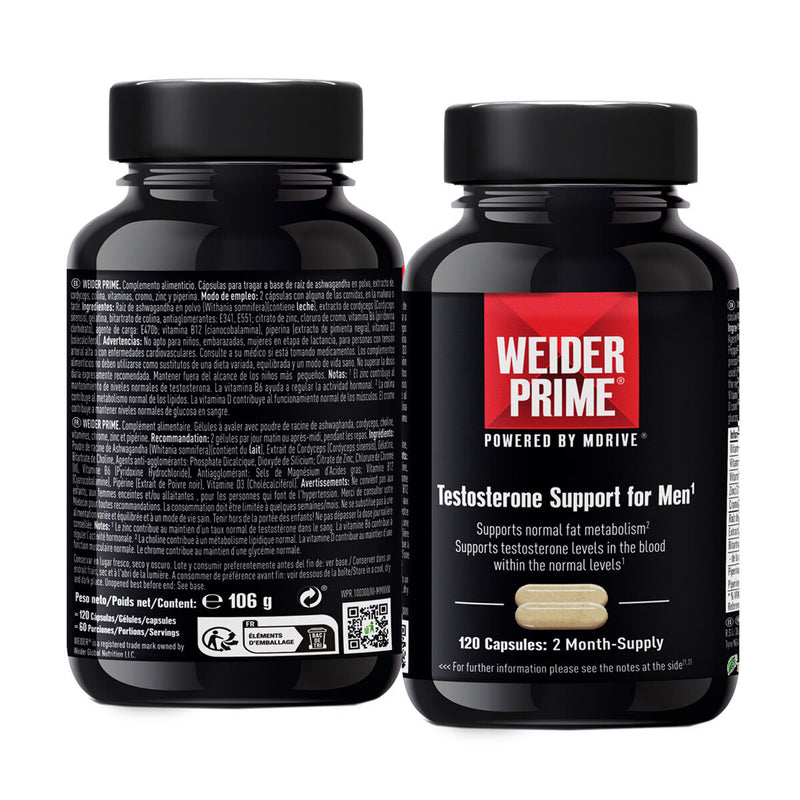 Weider Prime Testosterone Support for Men supplement 120 Count (British brand)