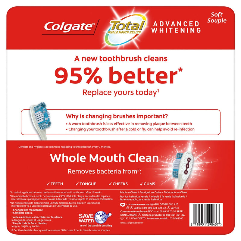 Colgate Total Advanced Whitening Soft Toothbrush 8 pack - British product