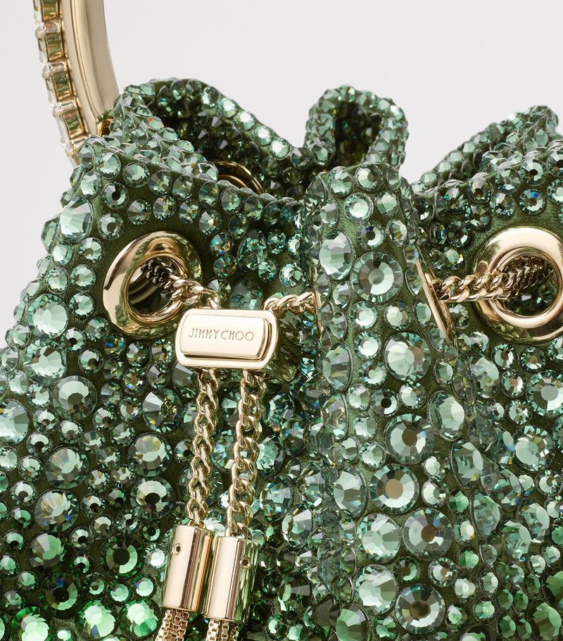 Jimmy Choo Bon Bon embellished top-handle bag with crystal and chain, imported from the UK