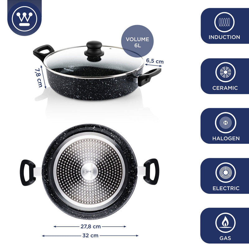 Westinghouse low non-stick casserole with lid 32cm (British brand)