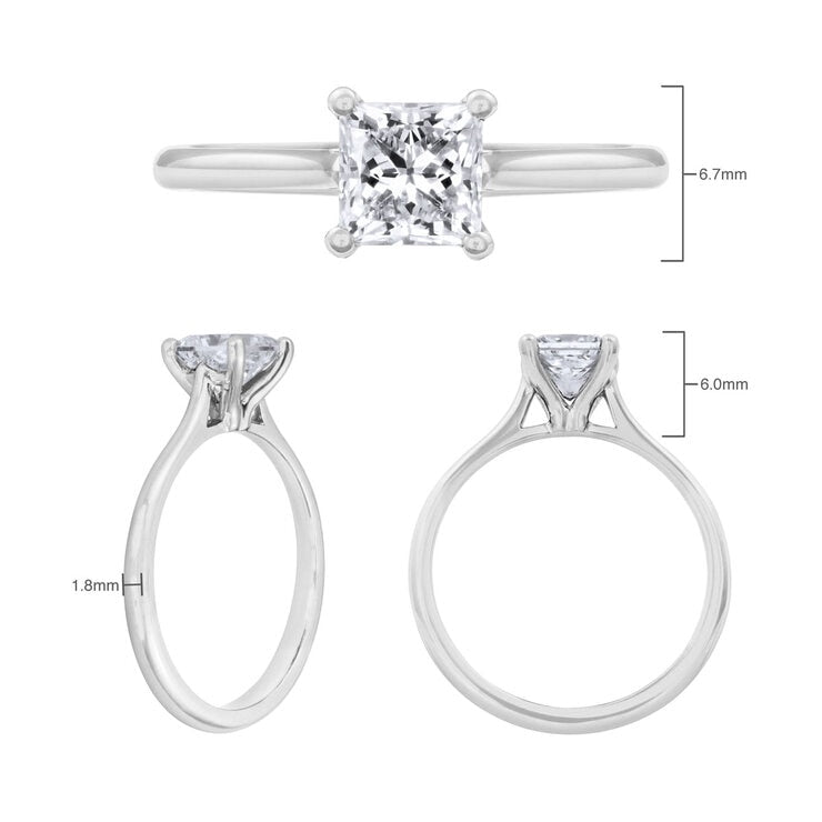 Princess cut diamond solitaire ring 1.00ct platinum, imported from the UK
