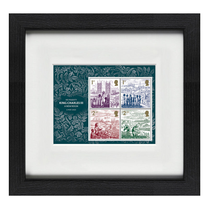 Royal Mail King Charles III framed miniature sheet 20.5cm x 19.5cm (British brand)