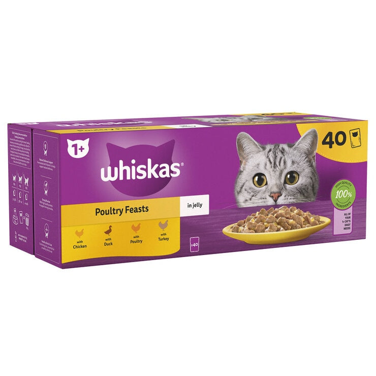 Whiskas poultry feast cat food pouches 40x85g (British brand)