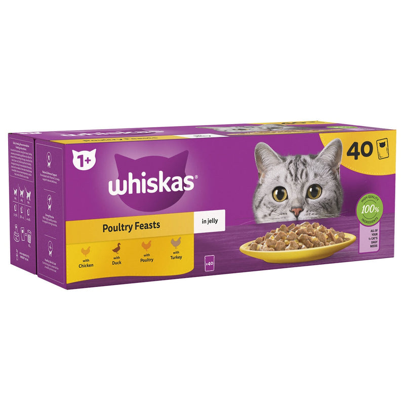 Whiskas poultry feast cat food pouches 40x85g (British brand)