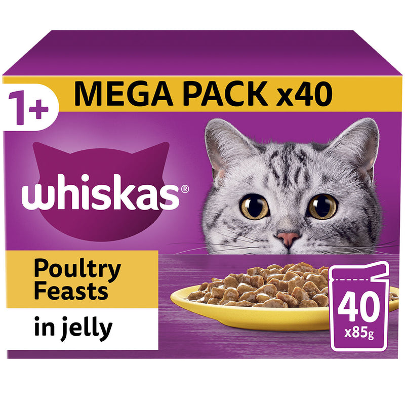 Whiskas poultry feast cat food pouches 40x85g (British brand)