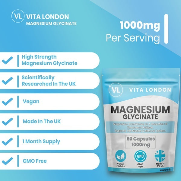 Vita London magnesium glycinate 1000mg vegan capsules, UK version