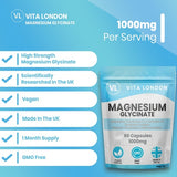 Vita London magnesium glycinate 1000mg vegan capsules, UK version