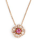 Suzanne Kalan princess flower rose gold necklace with diamonds and pink sapphire (British brand)