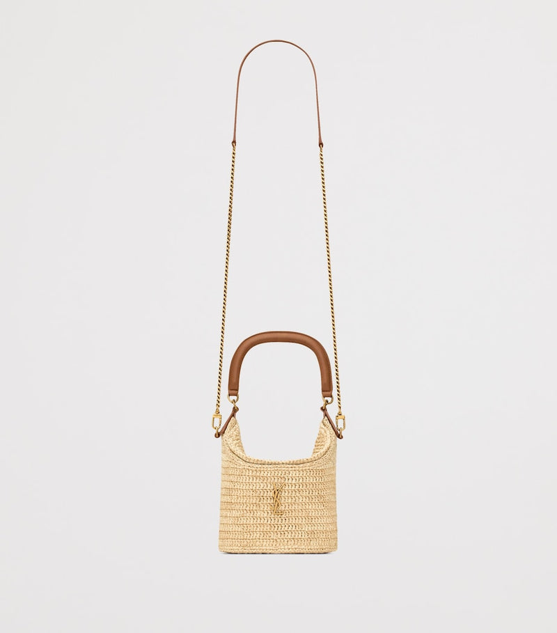 Saint Laurent raffia Gaby bucket bag with leather trims - British product