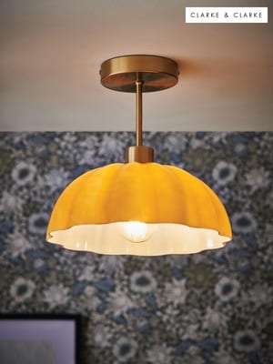 Clarke and Clarke Amber Scalloped Glass Pendant Light, UK version