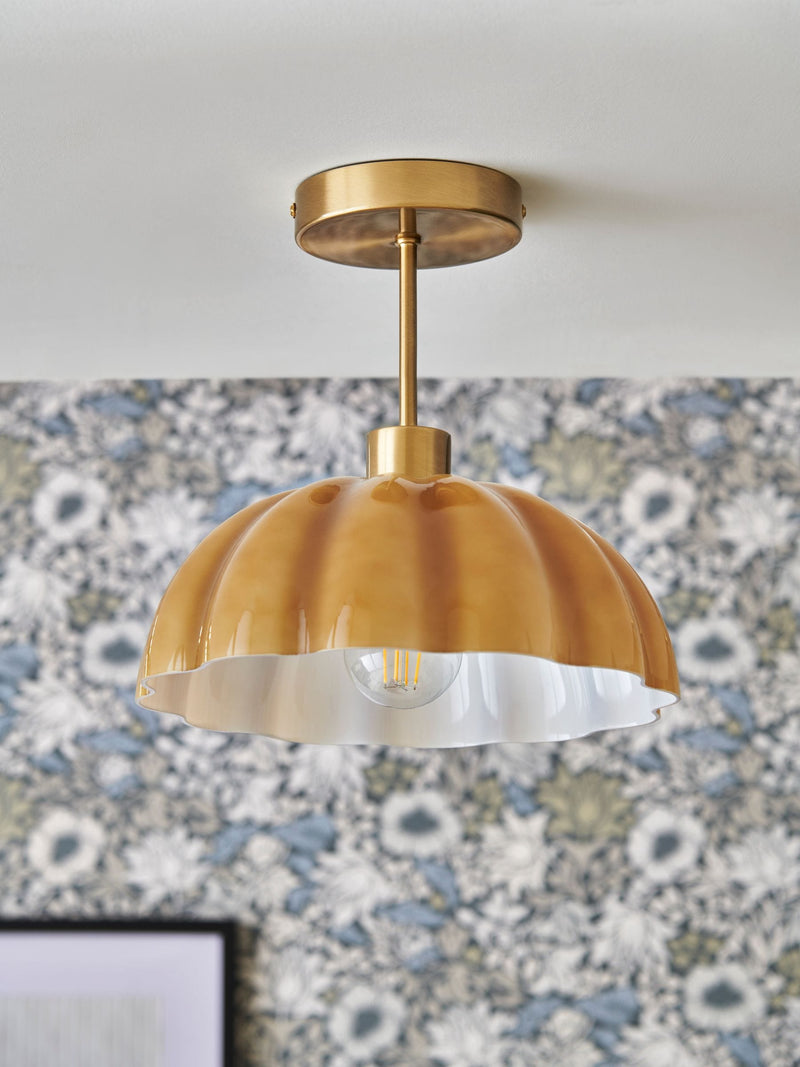 Clarke and Clarke Amber Scalloped Glass Pendant Light, UK version