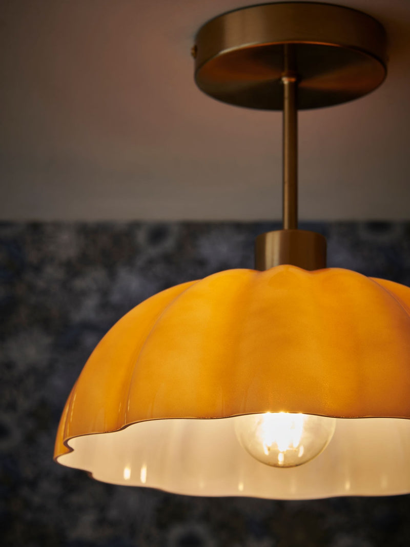 Clarke and Clarke Amber Scalloped Glass Pendant Light, UK version