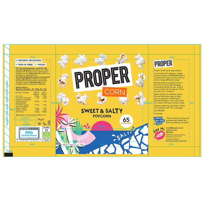 Proper Corn Sweet & Salty popcorn 32 x 14g, imported from the UK