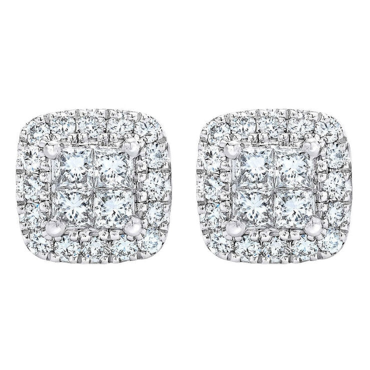0.40ctw diamond stud earrings princess round brilliant cut 14ct white gold (British brand)