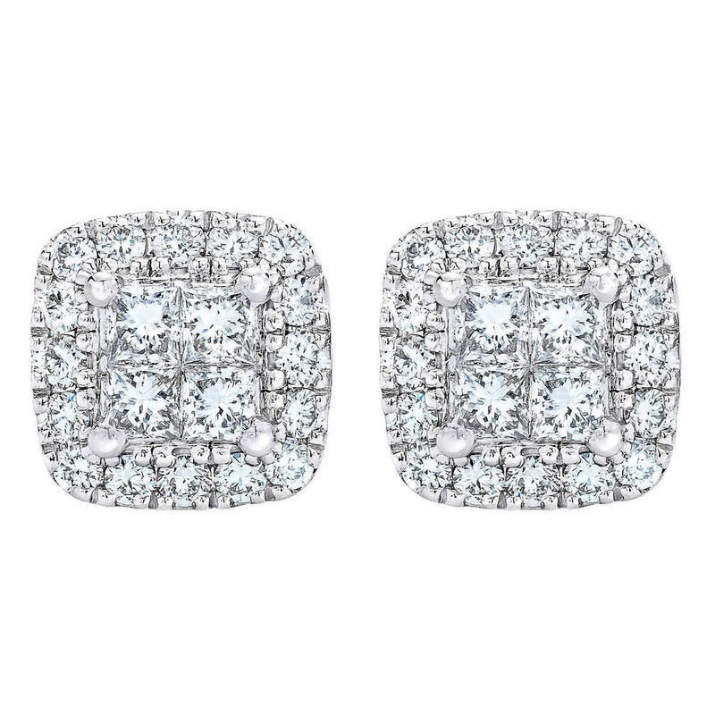 0.40ctw diamond stud earrings princess round brilliant cut 14ct white gold (British brand)