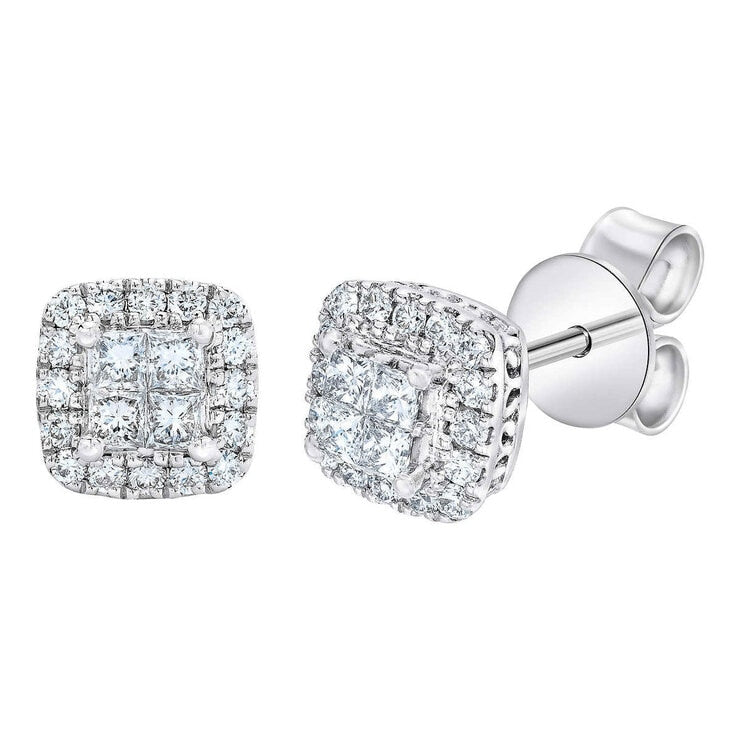 0.40ctw diamond stud earrings princess round brilliant cut 14ct white gold (British brand)
