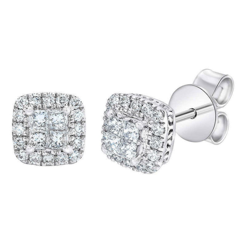 0.40ctw diamond stud earrings princess round brilliant cut 14ct white gold (British brand)