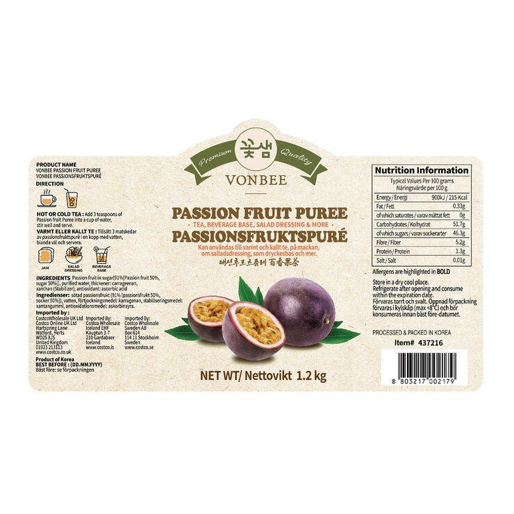 Vonbee passionfruit puree 1.2 kg - British product