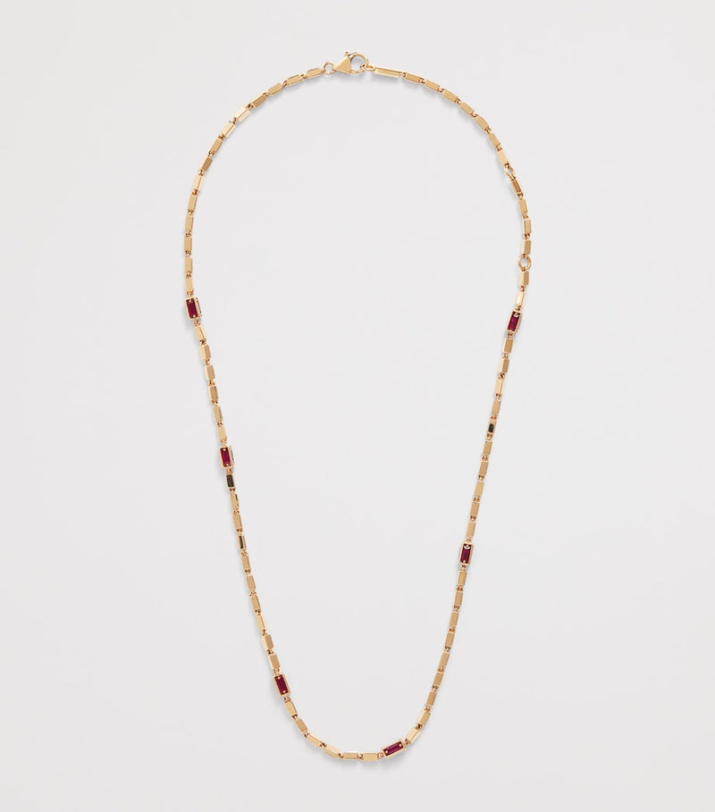 Suzanne Kalan rose gold and ruby medium block chain necklace, imported from the UK