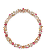 Harrods Boodles Palace Silk Mantua Necklace in Rose Gold with Diamond, Tourmaline, Sapphire and Garnet- Buy online at McGrocer