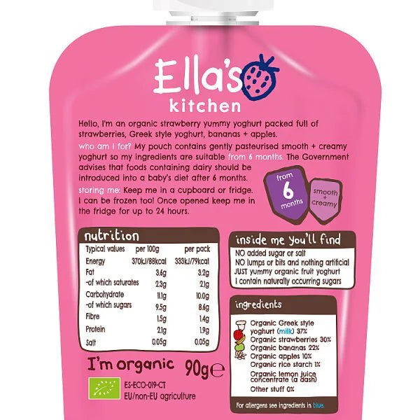 Ella's Kitchen strawberry Greek yoghurt pouch 6m+ 90g - British product