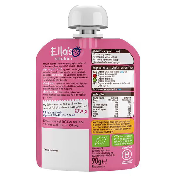Ella's Kitchen strawberry Greek yoghurt pouch 6m+ 90g - British product