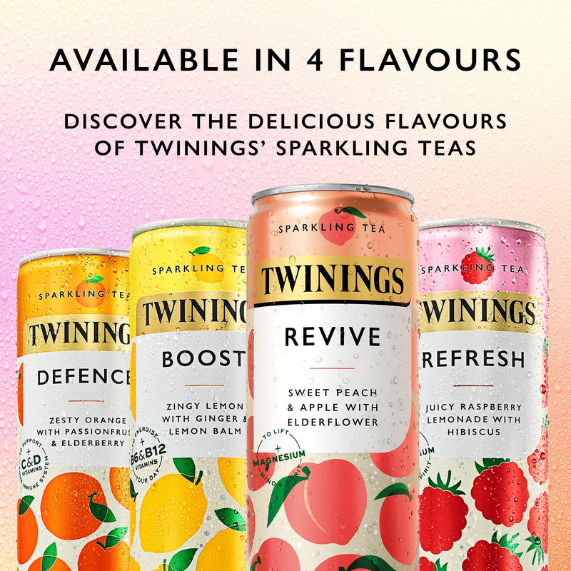 Twinings Revive peach apple sparkling tea 250ml, imported from the UK