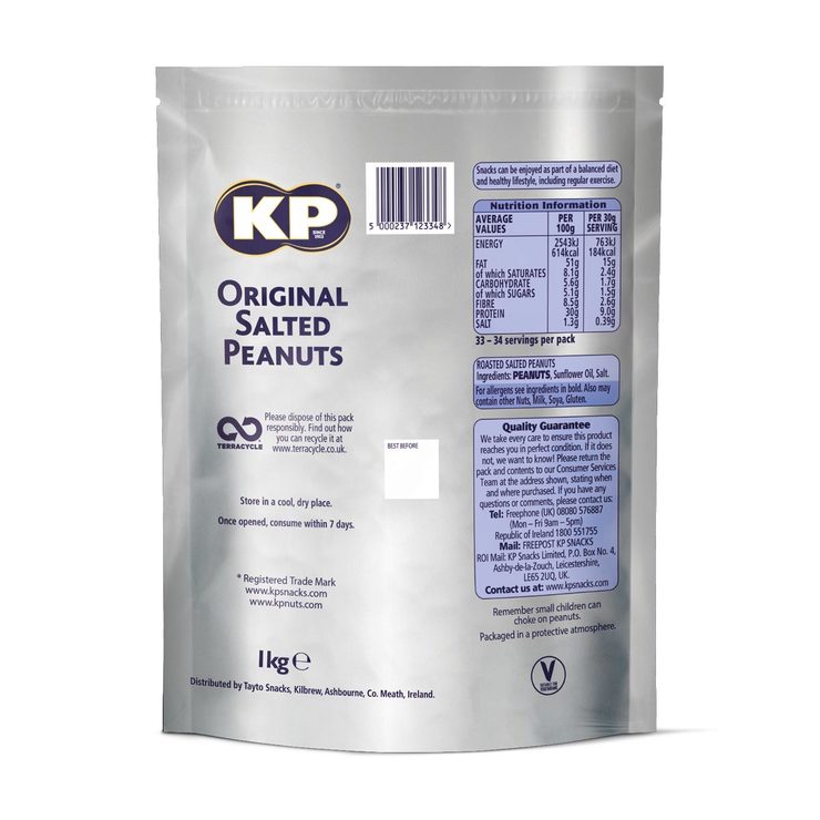 KP original salted peanuts 1kg, UK version