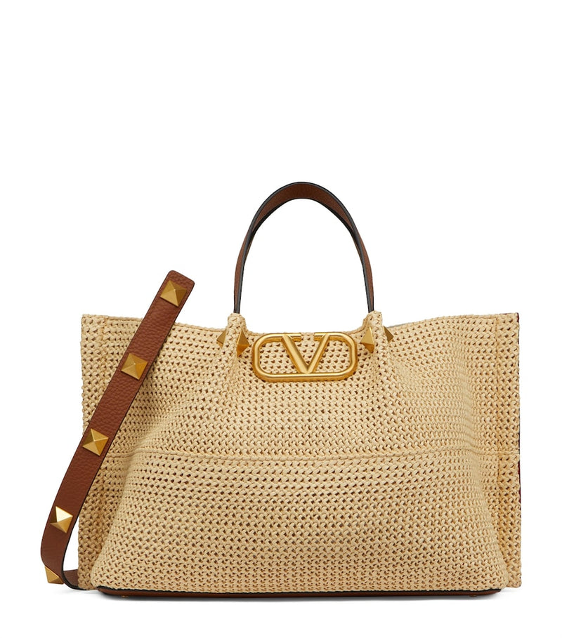 Valentino Garavani straw tote bag VLogo Signature medium, UK version