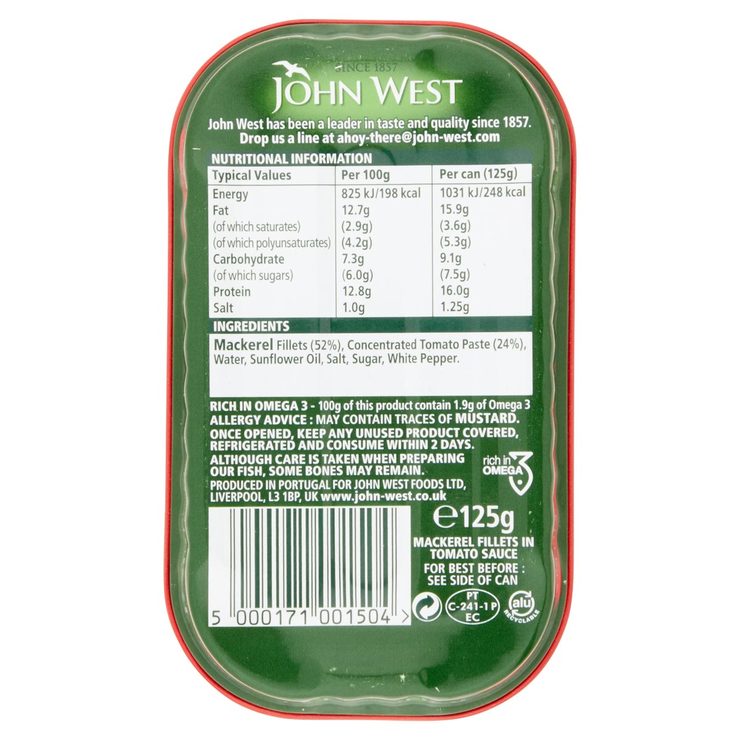 John West Mackerel Fillets Tomato Sauce 10 x 125g, UK version