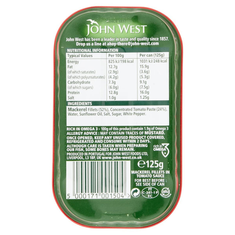 John West Mackerel Fillets Tomato Sauce 10 x 125g, UK version