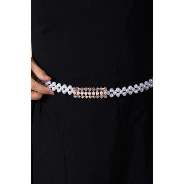 SVNX stretchy pearl chain belt with diamante buckle, UK version