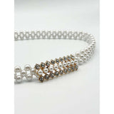 SVNX stretchy pearl chain belt with diamante buckle, UK version