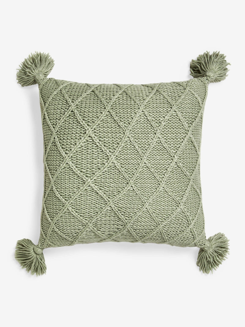 Sage green cushion with tassel trim 50x50cm (British brand)