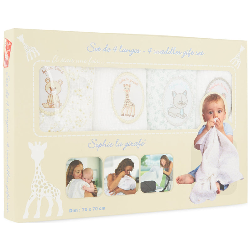 Sophie The Giraffe set of 4 muslins 70cm 100% cotton (British brand)
