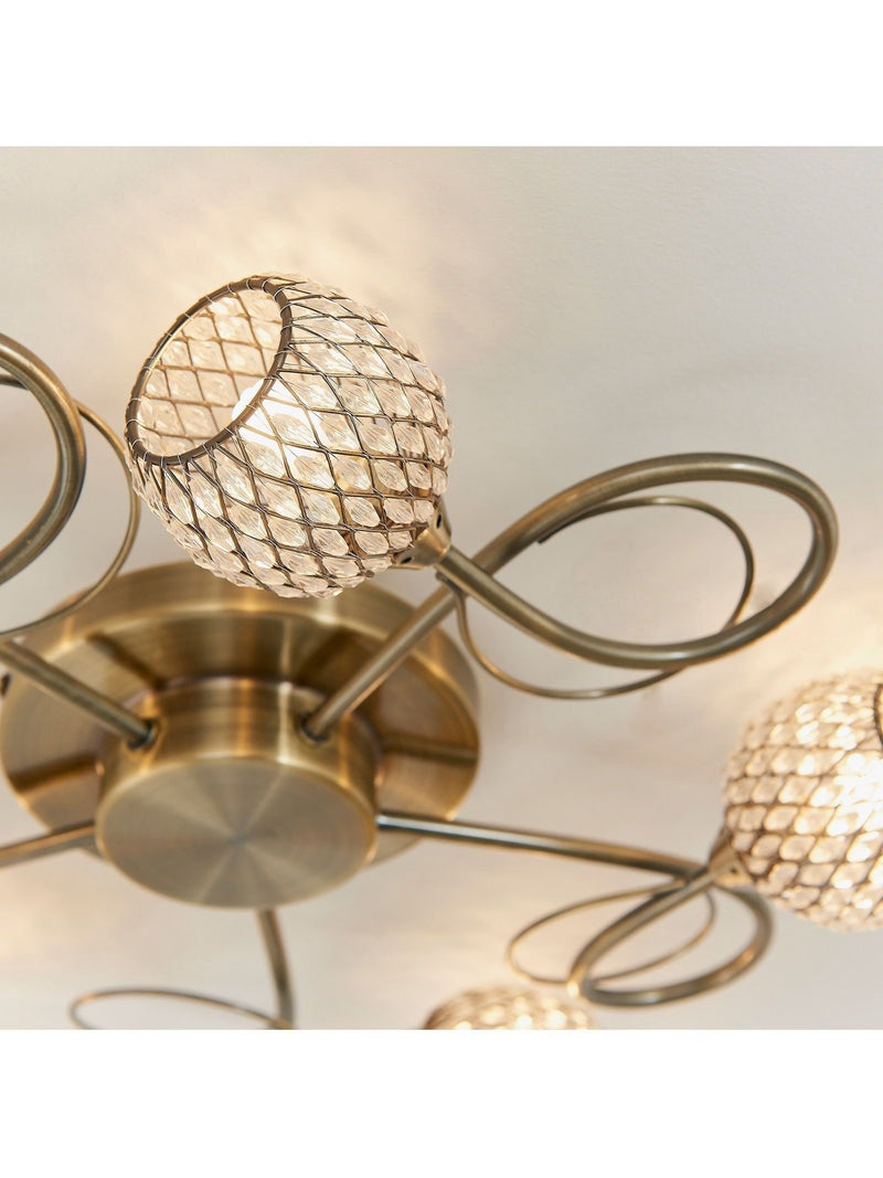 Gallery Home antique brass flush ceiling light with glass beads - British product