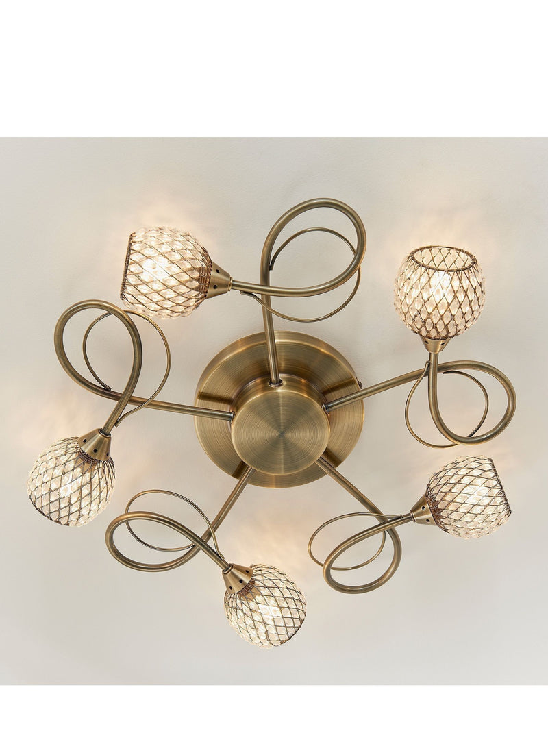 Gallery Home antique brass flush ceiling light with glass beads - British product