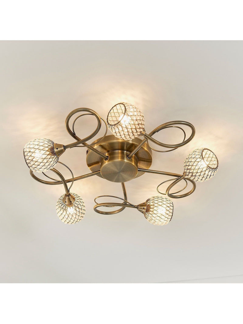 Gallery Home antique brass flush ceiling light with glass beads - British product