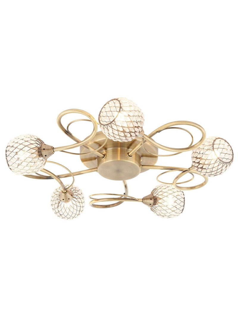Gallery Home antique brass flush ceiling light with glass beads - British product