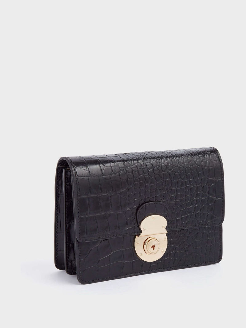 Osprey London black Wentworth Italian leather clutch, imported from the UK